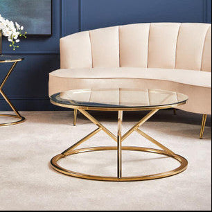 Champagne Gold Stainless Steel Base Round Coffee Table with Tempered Glass Top | Allure