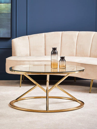 Champagne Gold Stainless Steel Base Round Coffee Table with Tempered Glass Top | Allure