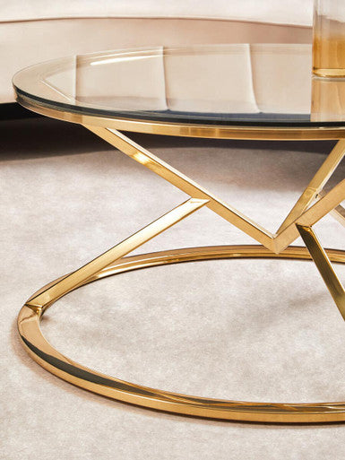 Champagne Gold Stainless Steel Base Round Coffee Table with Tempered Glass Top | Allure
