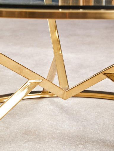 Champagne Gold Stainless Steel Base Round Coffee Table with Tempered Glass Top | Allure