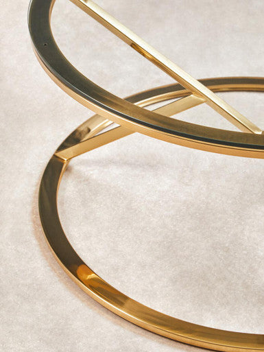 Champagne Gold Stainless Steel Base Round Coffee Table with Tempered Glass Top | Allure