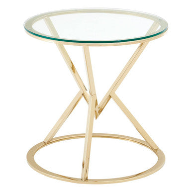 Champagne Gold Stainless Steel Base Round End Table with Tempered Glass Top | Allure