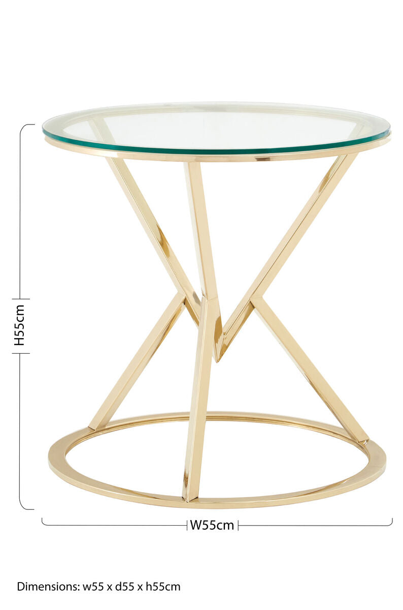 Champagne Gold Stainless Steel Base Round End Table with Tempered Glass Top | Allure
