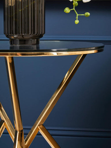 Champagne Gold Stainless Steel Base Round End Table with Tempered Glass Top | Allure