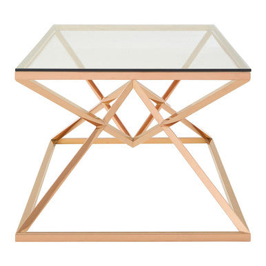 Corseted Rose Gold Triangle Steel Base Coffee Table with Tempered Glass Top | Allure