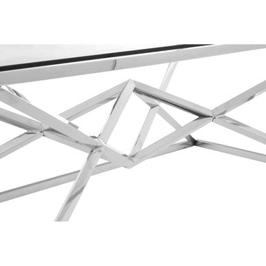 Tempered Glass Top Coffee Table with Silver Sculptural Pyramid Frame Base | Allure