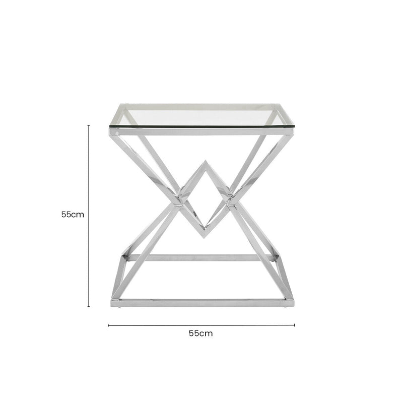 Silver Stainless Steel Base Square Coffee Table with Tempered Glass Top | Allure