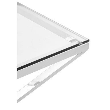Silver Stainless Steel Base Square Coffee Table with Tempered Glass Top | Allure