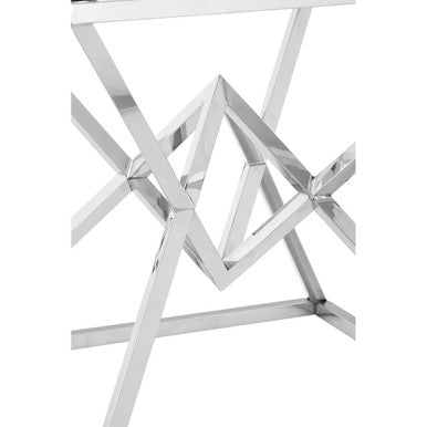 Silver Stainless Steel Base Square Coffee Table with Tempered Glass Top | Allure