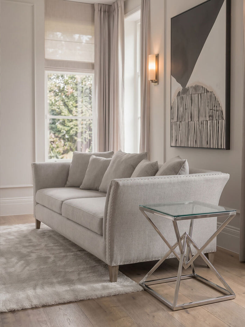 Silver Stainless Steel Base Square Coffee Table with Tempered Glass Top | Allure