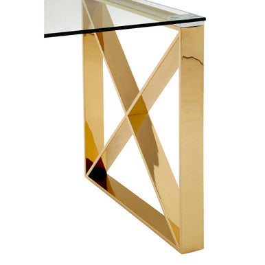 Champagne Gold Stainless Steel Cross Legs End Table with Tempered Glass Top | Allure