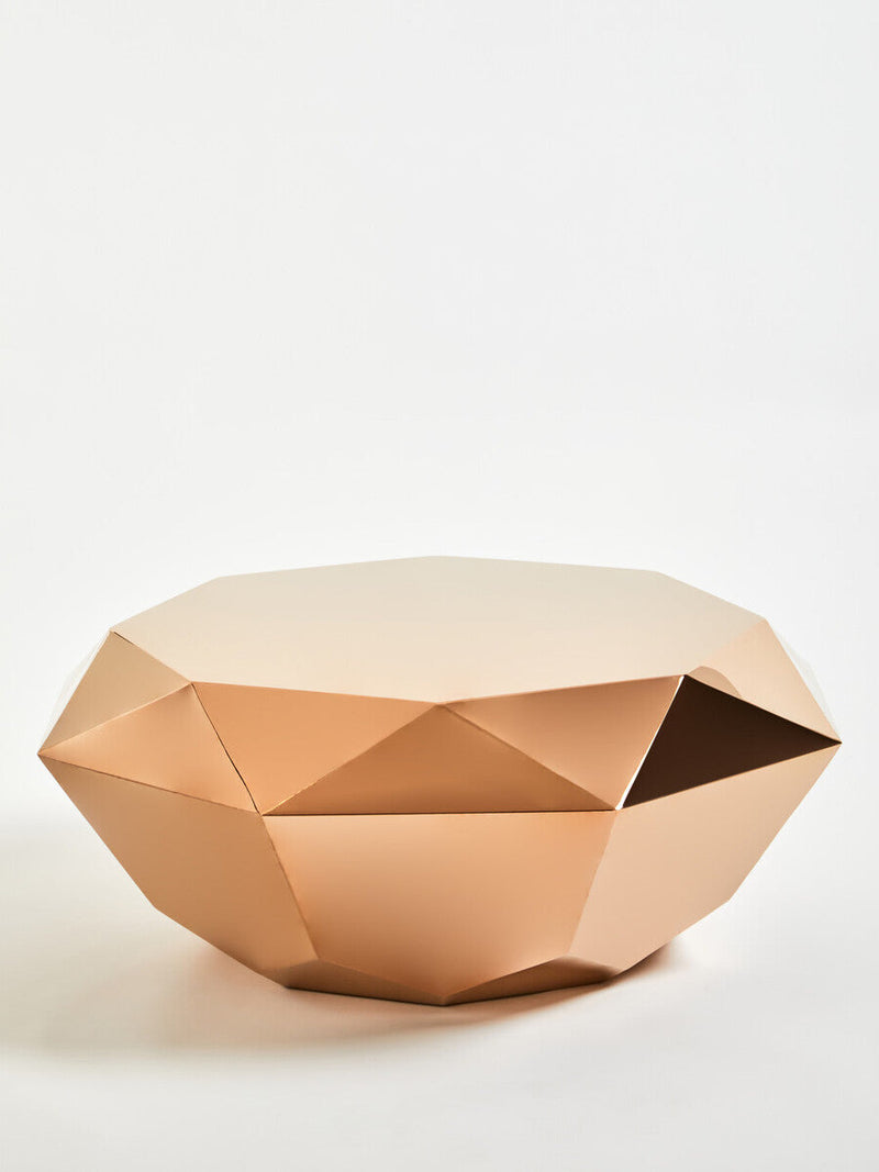 Gold Diamond Cut Stainless Steel Coffee Table with Hexagonal Tabletop | Allure