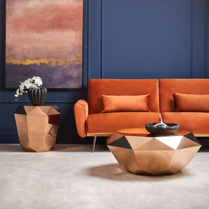 Gold Diamond Cut Stainless Steel Coffee Table with Hexagonal Tabletop | Allure