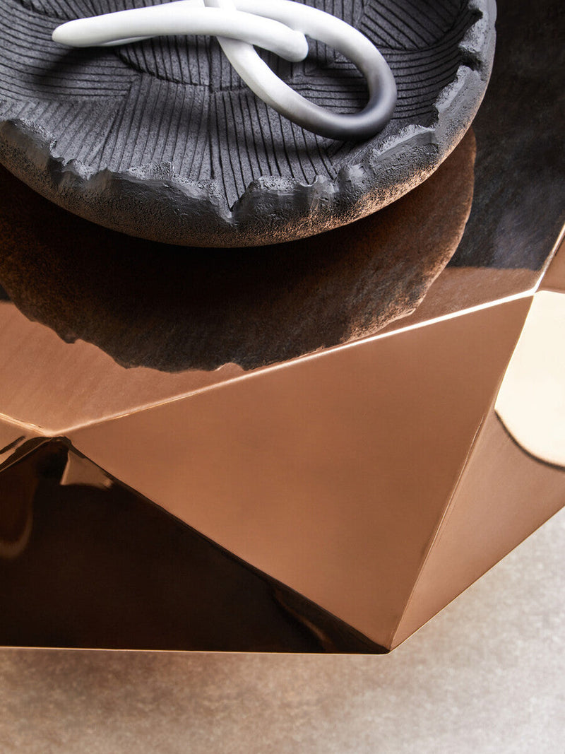 Gold Diamond Cut Stainless Steel Coffee Table with Hexagonal Tabletop | Allure