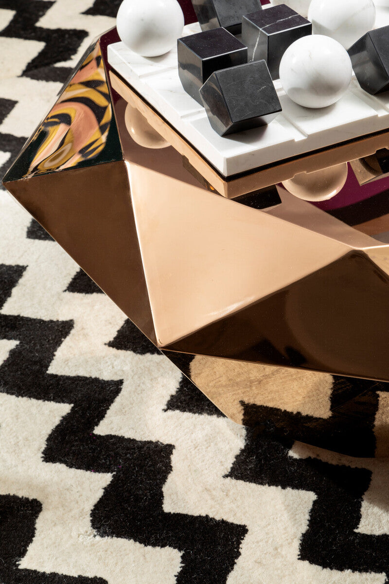 Gold Diamond Cut Stainless Steel Coffee Table with Hexagonal Tabletop | Allure