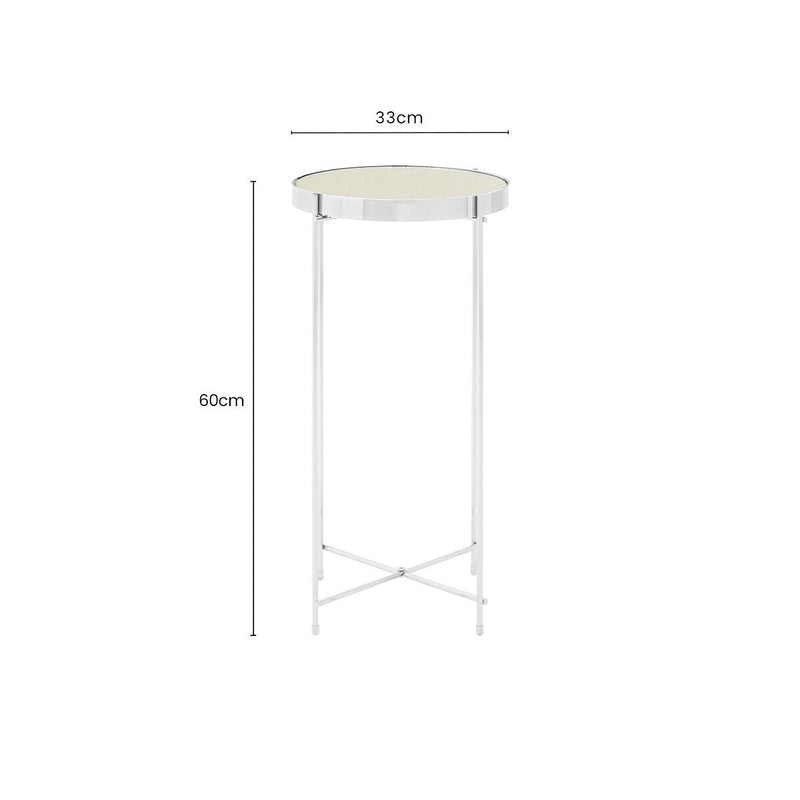 Mirrored Glass Top Tall Side Table with Silver Slim Metal Legs | Allure