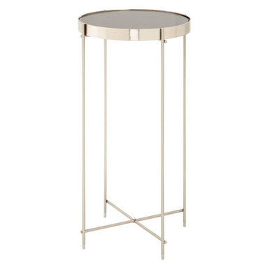 Mirrored Glass Top Tall Side Table with Grey Slim Metal Legs | Allure