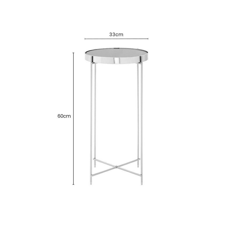 Mirrored Glass Top Tall Side Table with Grey Slim Metal Legs | Allure
