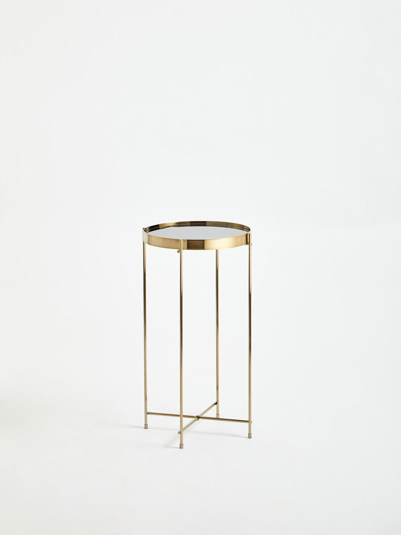Mirrored Glass Top Tall Side Table with Black Slim Metal Legs | Allure