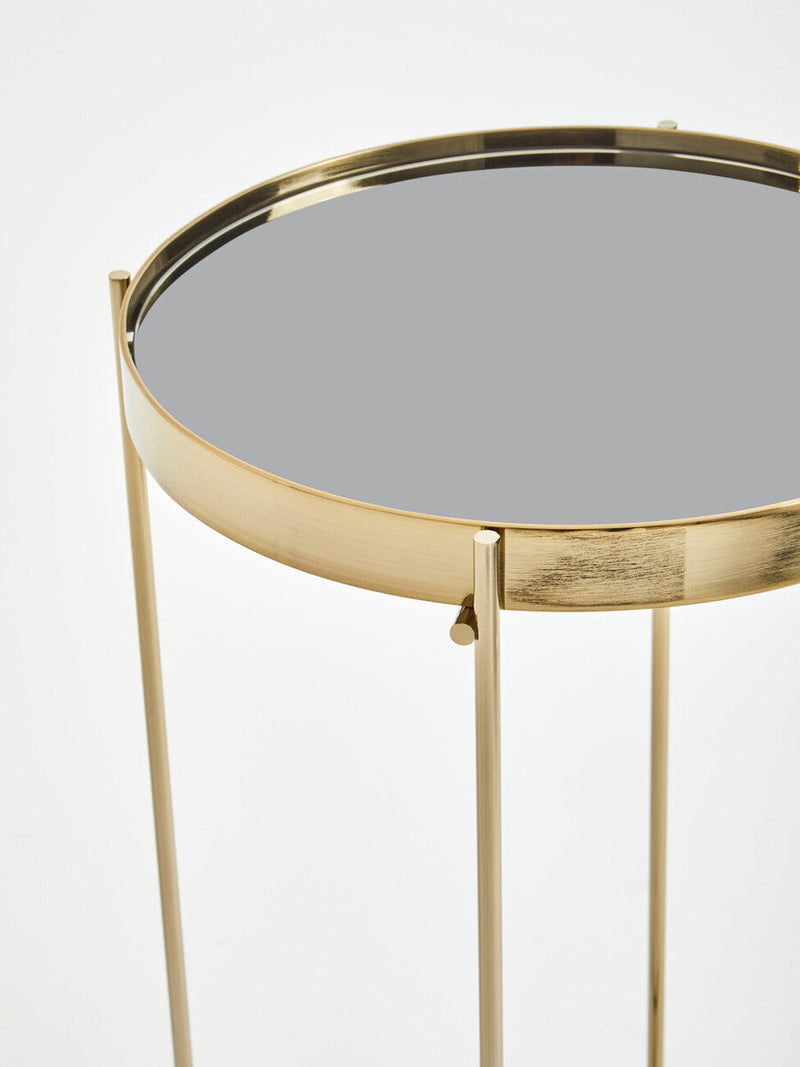 Mirrored Glass Top Tall Side Table with Black Slim Metal Legs | Allure