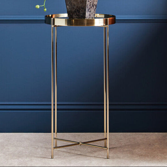 Mirrored Glass Top Tall Side Table with Black Slim Metal Legs | Allure