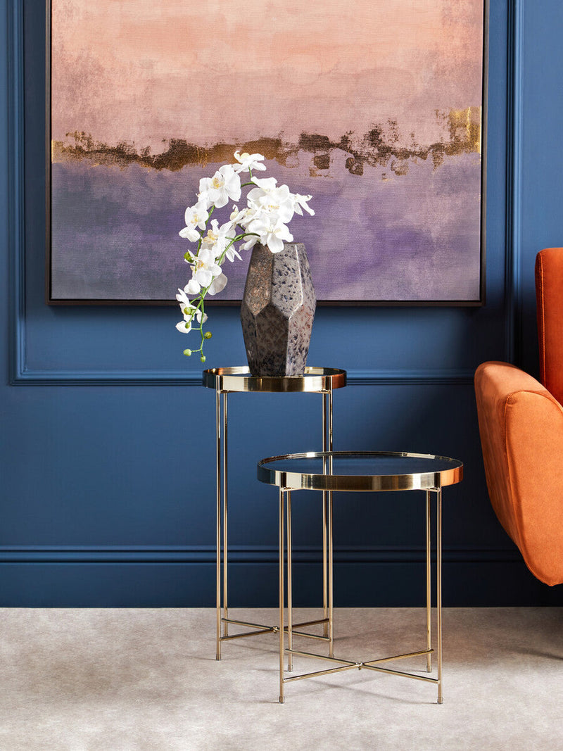 Mirrored Glass Top Tall Side Table with Black Slim Metal Legs | Allure