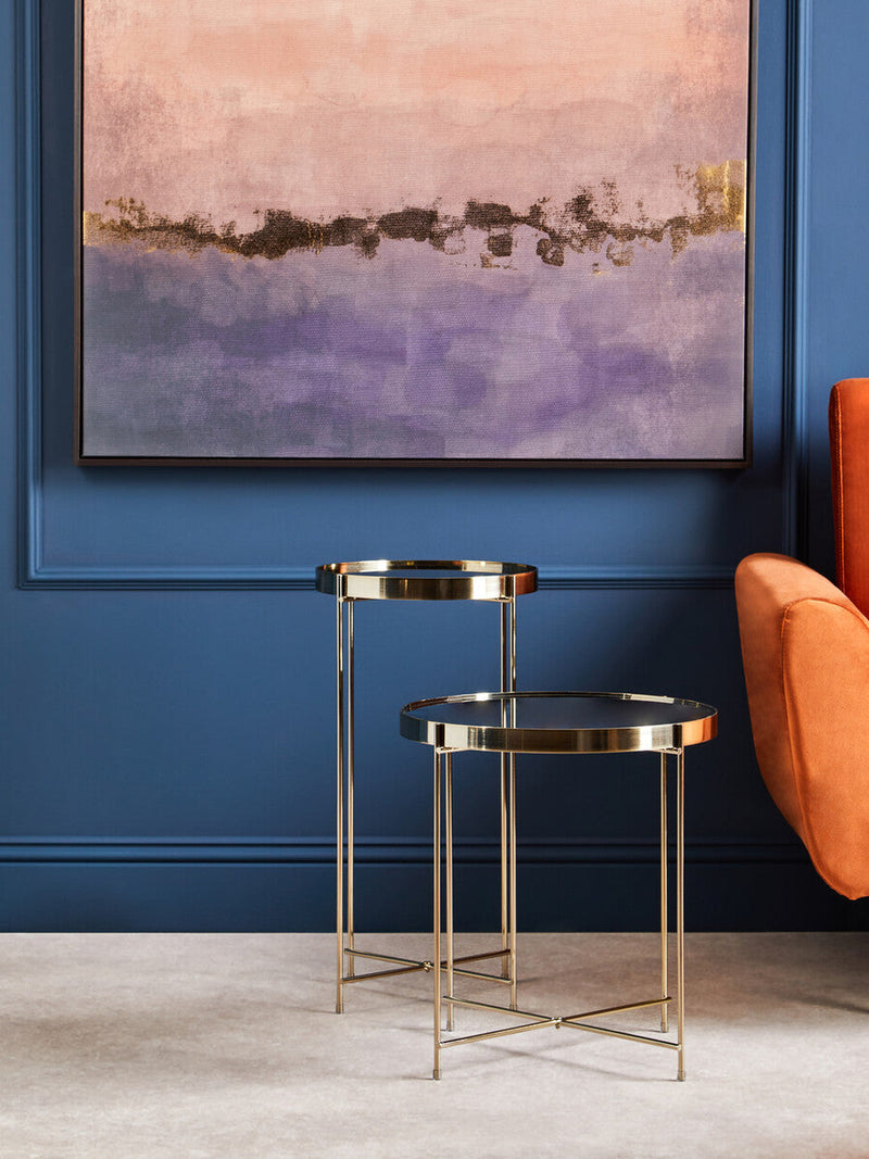 Mirrored Glass Top Tall Side Table with Black Slim Metal Legs | Allure