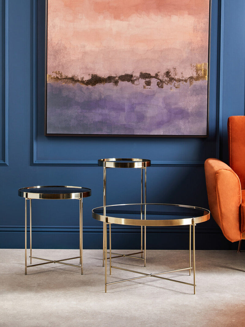 Mirrored Glass Top Tall Side Table with Black Slim Metal Legs | Allure