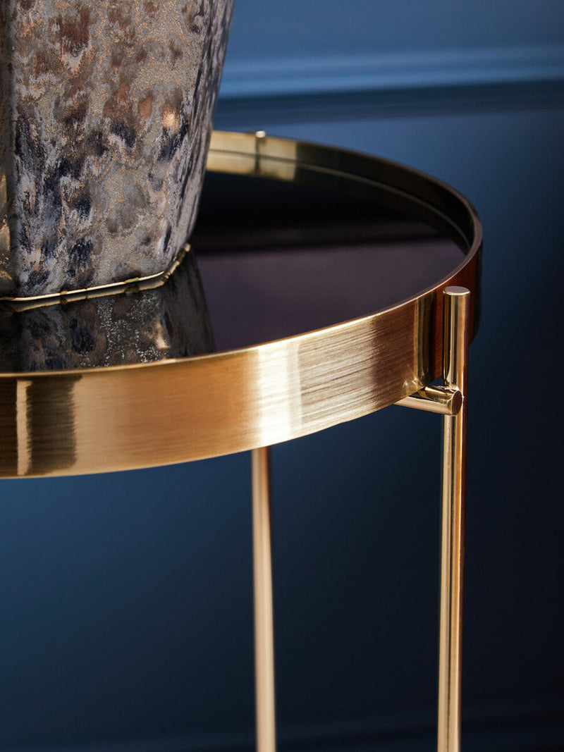 Mirrored Glass Top Tall Side Table with Black Slim Metal Legs | Allure