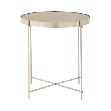 Grey Mirror Side Table with Slim Tubular Metal Legs | Allure