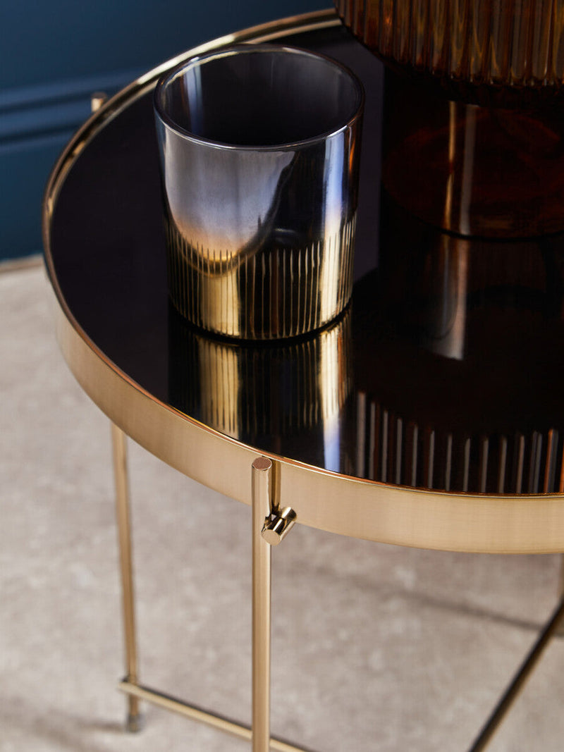 Black Mirror Side Table with Slim Tubular Metal Legs | Allure