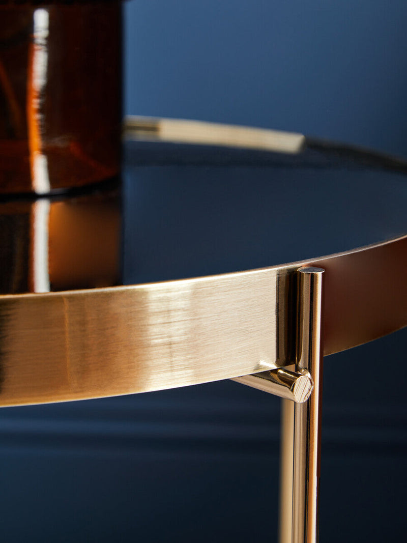 Black Mirror Side Table with Slim Tubular Metal Legs | Allure