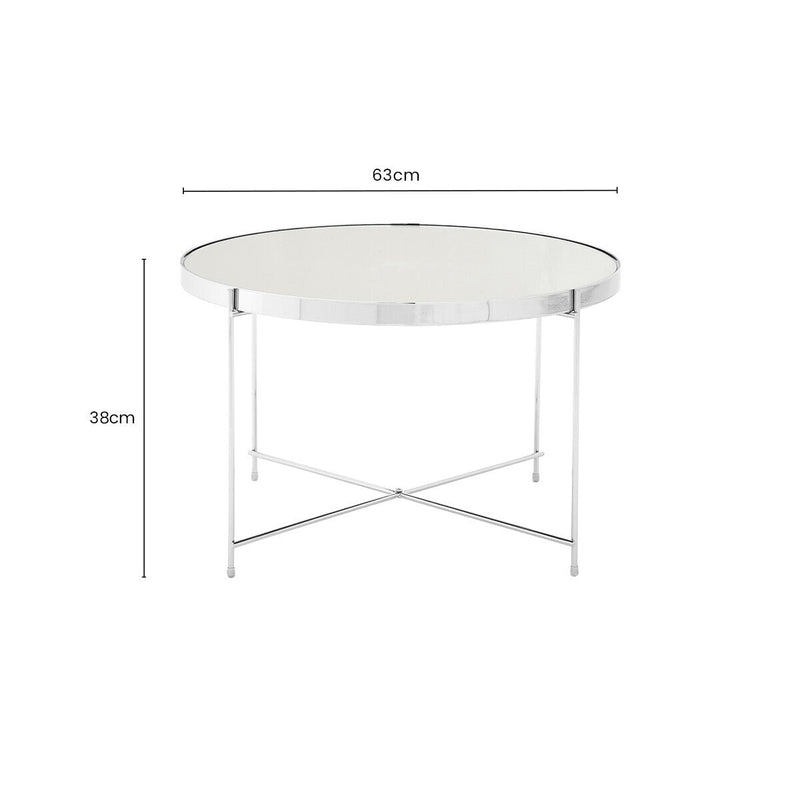 Large Round Mirrored Glass Top Side Table with Silver Chrome Lattice Base | Allure