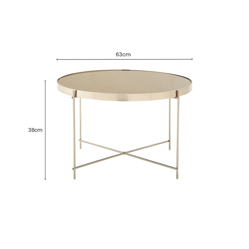 Large Round Grey Mirrored Side Table with Brushed Nickel Lattice Base | Allure