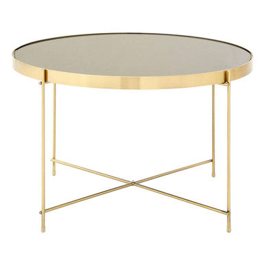 Brushed Bronze Lattice Base Large Side Table with Black Mirror Tabletop | Allure