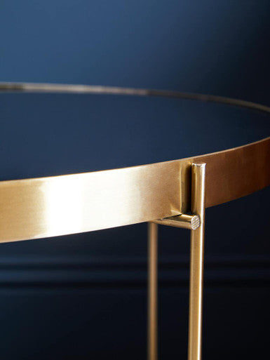 Brushed Bronze Lattice Base Large Side Table with Black Mirror Tabletop | Allure