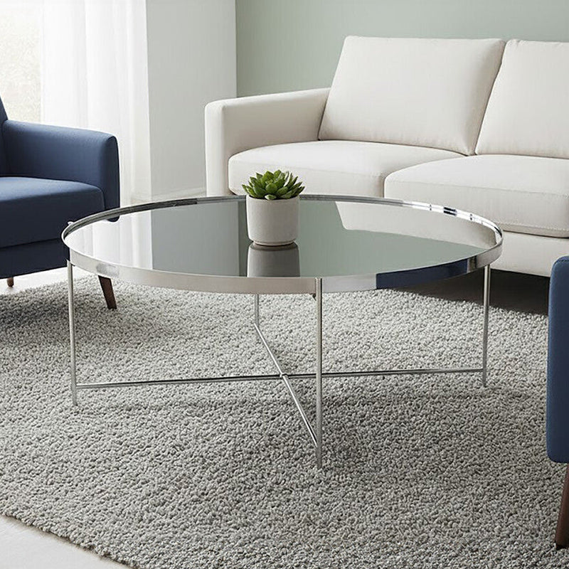 Silver Mirrored Glass Round Coffee Table | Allure