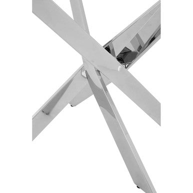 Round Clear Tempered Glass Dining Table with Intersecting Chrome Stainless Steel Legs | Allure