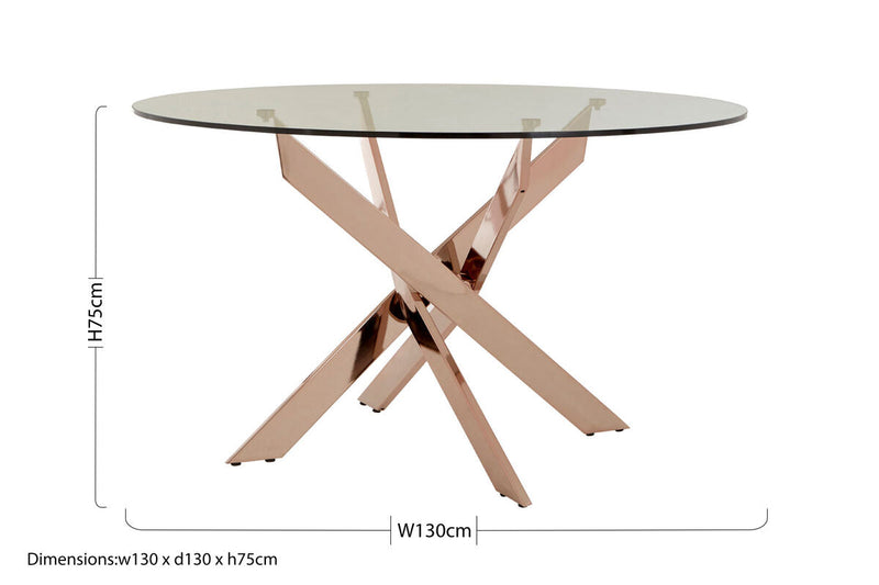 Round Tempered Glass Top Dining Table with Rose Gold Latticed Legs | Allure