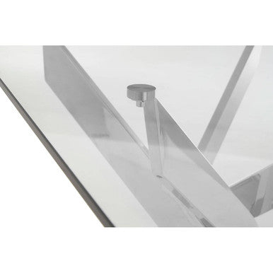 Rectangular Tempered Glass Top Dining Table with Intersecting Silver Chrome Base | Allure