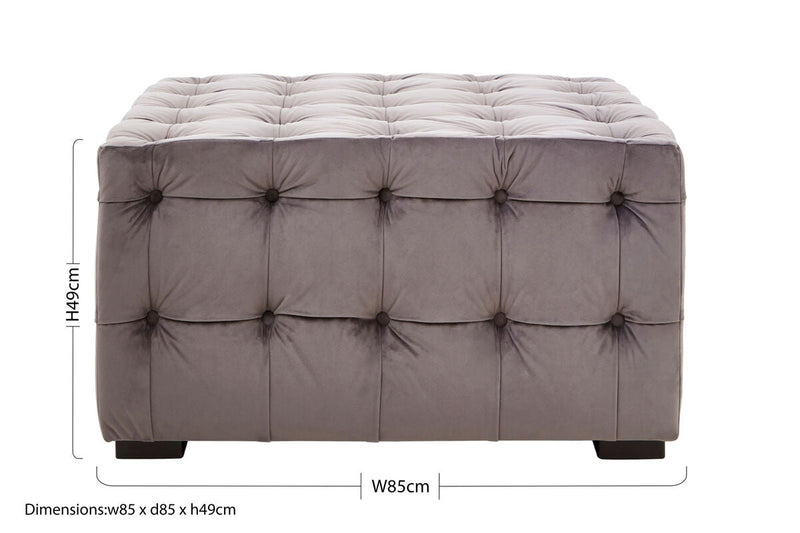 Grey Velvet Button Tufted Stool | Stella