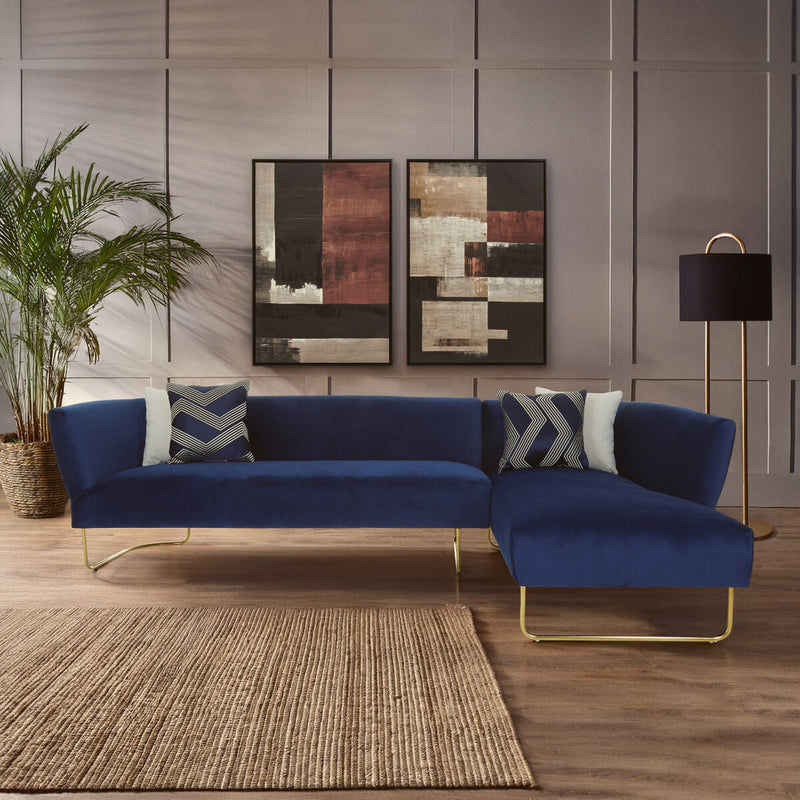 5 Seater Dark Blue Velvet corner-sofas, Renee