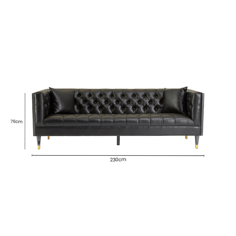 3 Seater Black Faux Leather Sofa | Raven