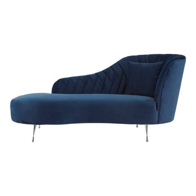 Dark Blue Velvet Right Hand Chaise Longue | Rene