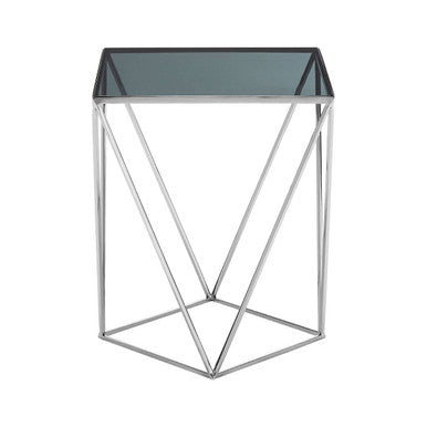Black Square Tempered Glass Top Prism Side Table with Polished Stainless Steel Base | Shalimar