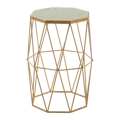 White Marble Top Octagonal Side Table with Gold Metal Open Frame | Shalimar