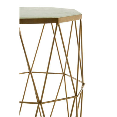 White Marble Top Octagonal Side Table with Gold Metal Open Frame | Shalimar