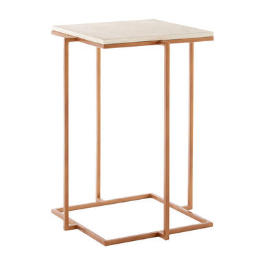 White Marble Top Side Table with Gold Finish Iron Legs | Shalimar