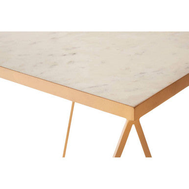 Natural Round Marble Top Side Table with Geometric Gold Metallic Base | Shalimar