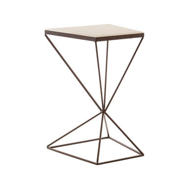 Natural Marble Top Trapezoid Side Table with Matte Black Iron Legs | Shalimar